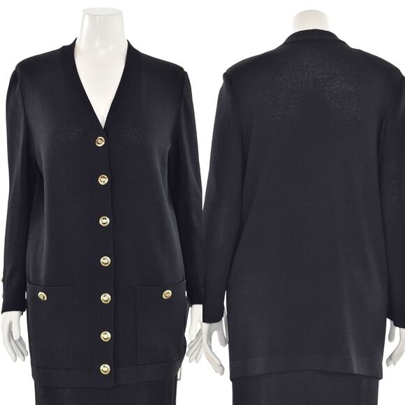 St. John Women’s Black Santana Knit Long V-Neck Button Front Cardigan - Picture 8 of 8